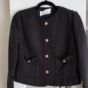 Pink Martini Textured Black Blazer with Gold Buttons